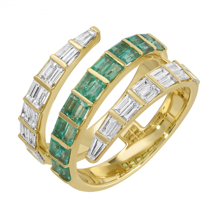 14K Yellow Gold Diamond and Emerald Baguette Wrap Ring