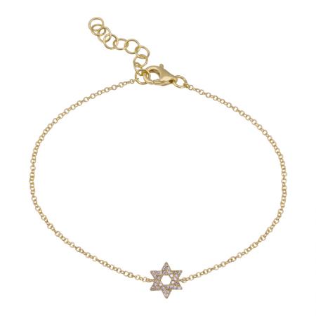 14K Gold Diamond Small Star of David Bracelet