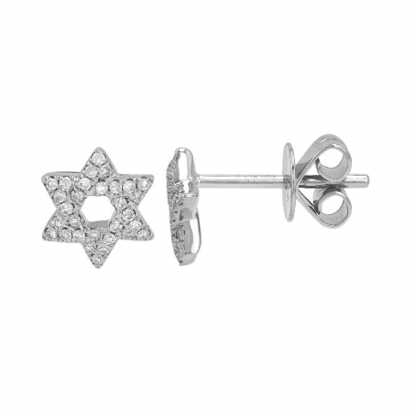 14K Gold Small Diamond Star of David Studs (Sold As Single)