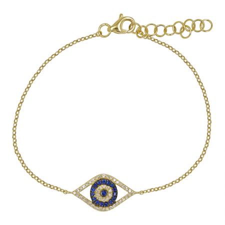 14k Yellow Gold Sapphire Evil Eye Diamond Bracelet