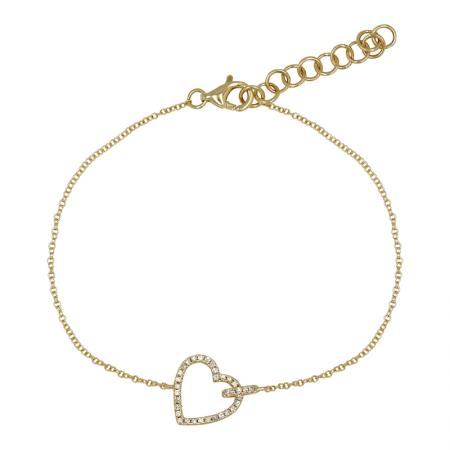 14K Gold Diamond Open Heart Clasp Bracelet