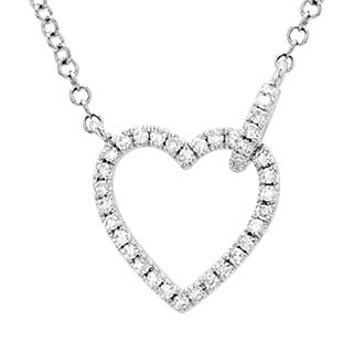 14K Gold Diamond Open Heart Link Necklace