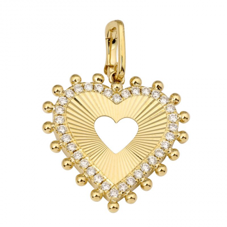 14k Yellow Gold Diamond Fluted Heart Charm