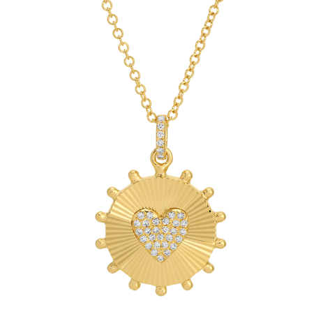 14K Yellow Gold Diamond Heart Fluted Pendant Necklace