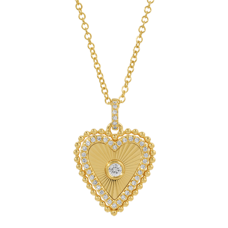 14K Yellow Gold Diamond Fluted Heart Necklace