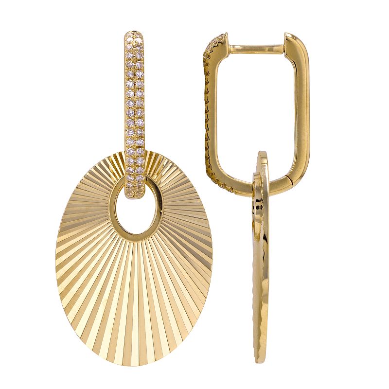 14k Yellow Gold Fluted Ovial Disc Diamond Earrings