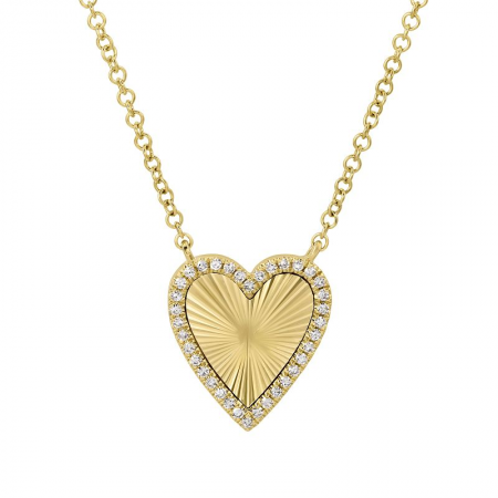 14K Gold Diamond Fluted Heart Necklace