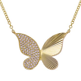 14k Yellow Gold Diamond Butterfly Necklace