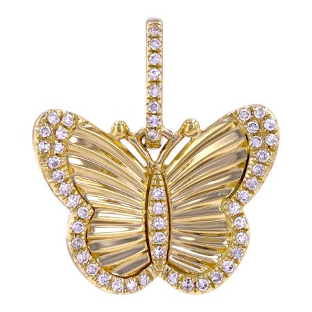 14K Yellow Gold Diamond Fluted Butterfly Charm