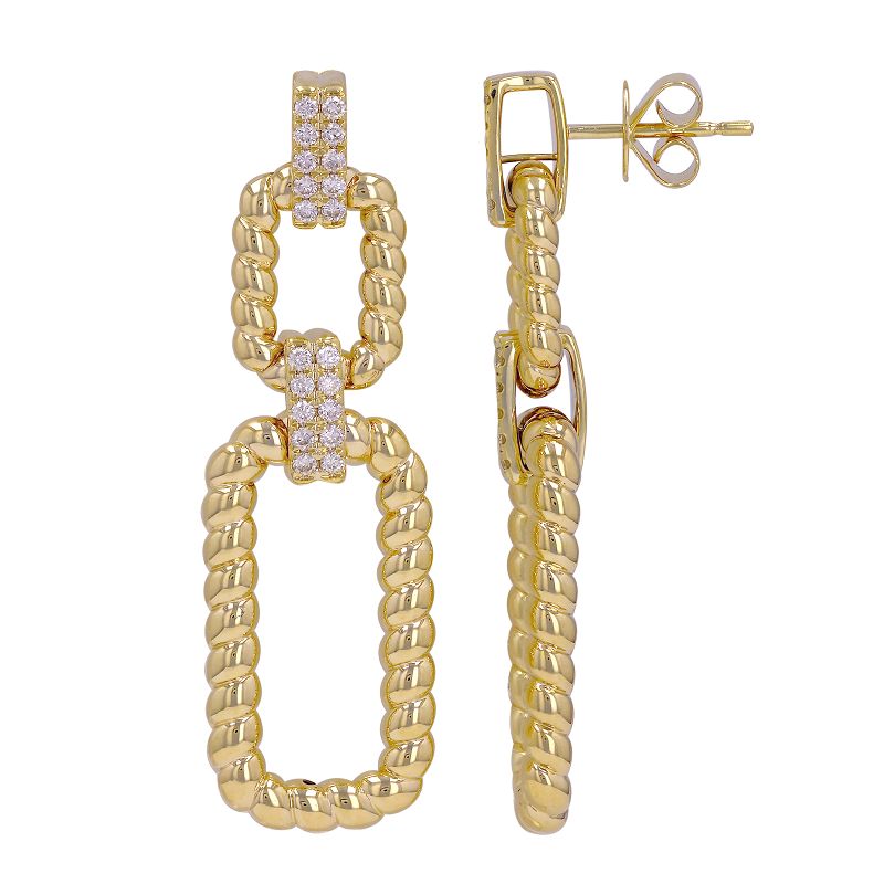 14k Yellow Gold Diamond Braided Drop Earrings