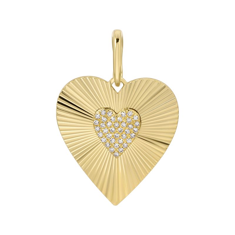 14K Yellow Gold Fluted Heart Diamond Necklace Charm