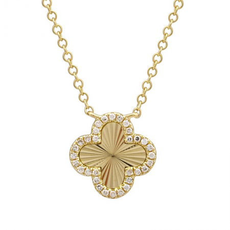 14K Yellow Gold Diamond Fluted Clover Necklace