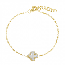 Load image into Gallery viewer, 14K Yellow Gold Diamond Mother of Pearl Fluted Bracelet
