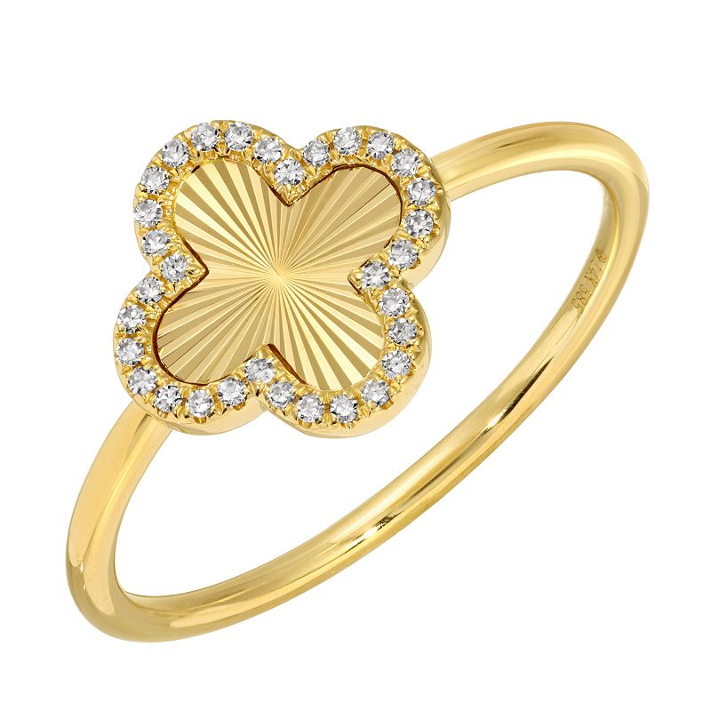 14K Yellow Gold Diamond Fluted Clover Ring