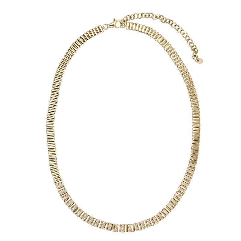 14K Yellow Gold Fluted Alternate Diamond Necklace