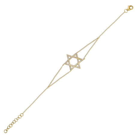 14K Yellow Gold Double Chain Diamond Star of David Bracelet