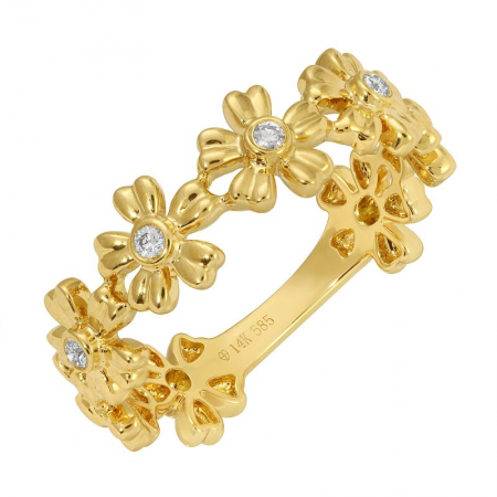 14K Yellow Gold Diamond Flower Band Ring