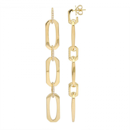 14K Yellow Gold Diamond Link Drop Earrings