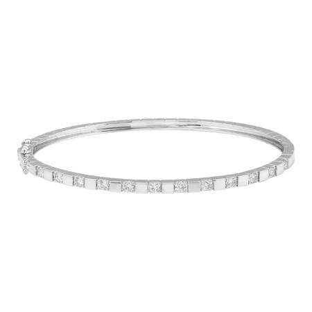 14k White Gold Square Pattern Diamond Bangle