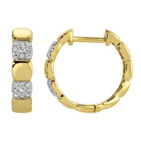 14K Yellow Gold Alternating Diamond Square Huggies