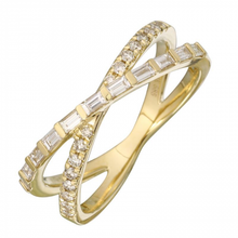 Load image into Gallery viewer, 14k Yellow Gold Diamond Baguette Crossover Ring
