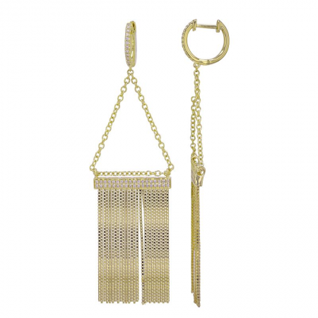 14K Yellow Gold Diamond Bar Tassel Earrings