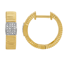 Load image into Gallery viewer, 14k Yellow Gold Small Fluted Diamond Huggies
