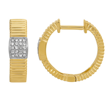 14k Yellow Gold Small Fluted Diamond Huggies