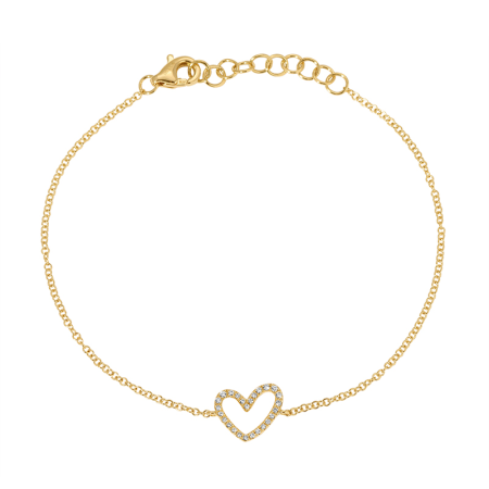 14K Yellow Gold Open Heart Diamond Bracelet