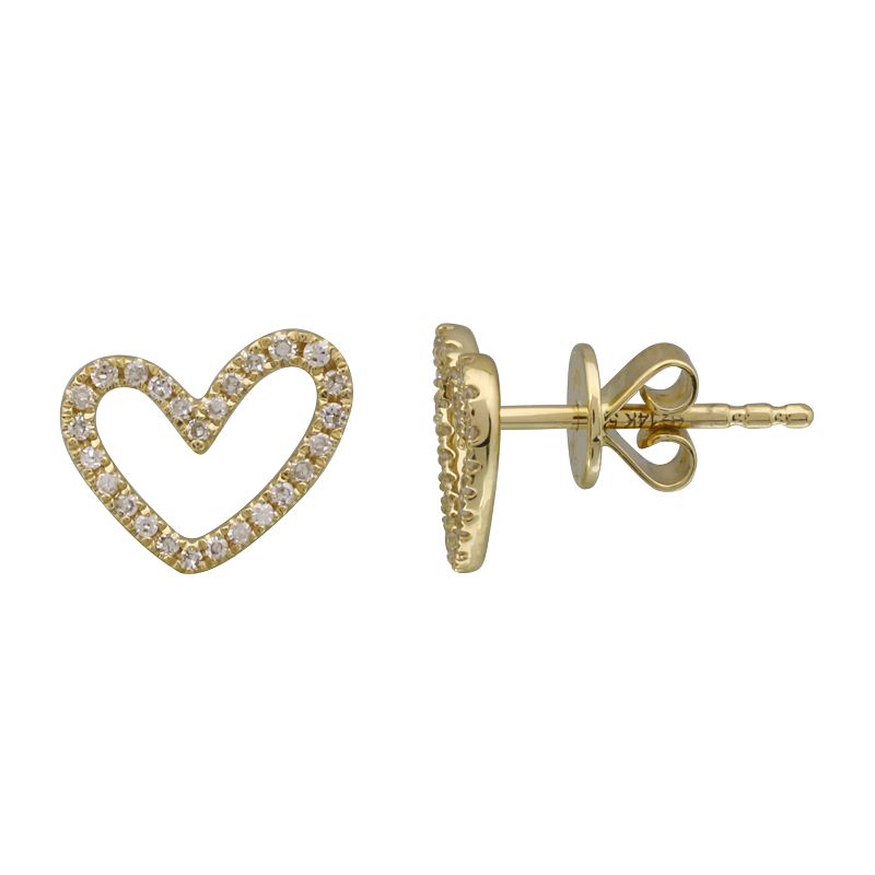 14k Yellow Gold Diamond Open Heart Studs