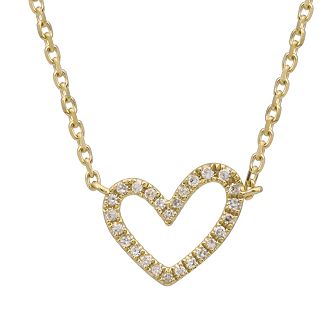 14K Yellow Gold Diamond Unique Open Heart Necklace