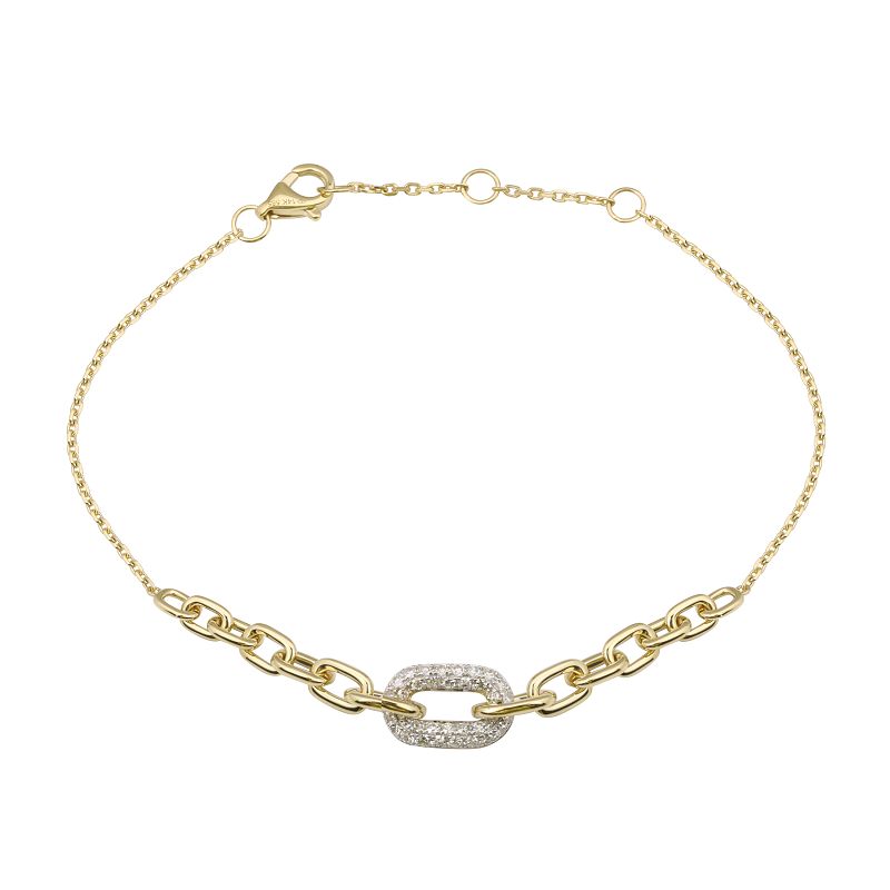 14K Yellow Gold White Diamond Link Bracelet