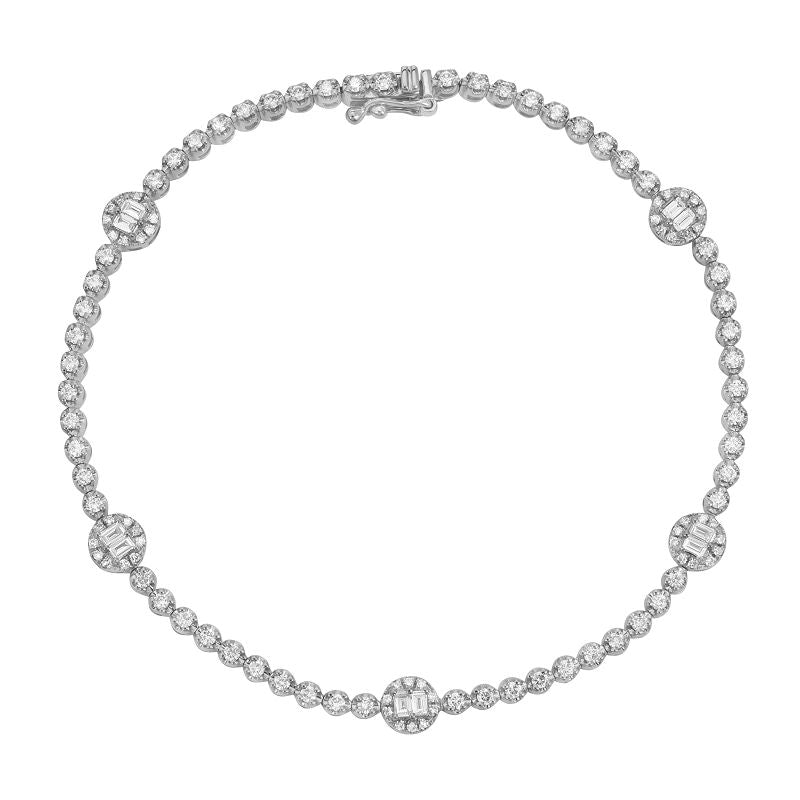 14k White Gold Crown Prongs Tennis Bracelet