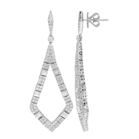 14K White Gold Diamond Triangle Drop Earrings