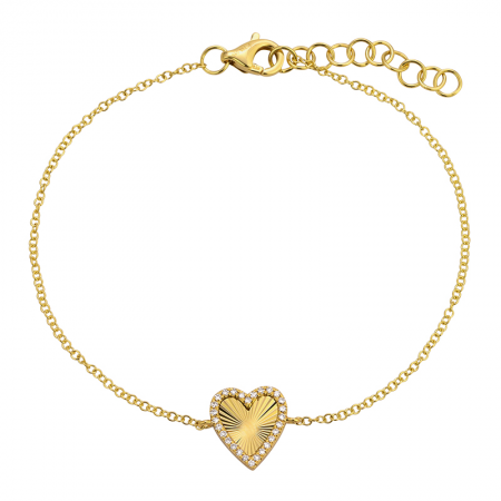 14k Yellow Gold Diamond Fluted Heart Bracelet