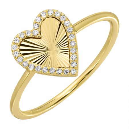 14k Yellow Gold Fluted Heart Diamond Ring