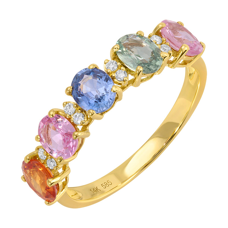 14K Yellow Gold Multi Color Stone and Diamond Ring