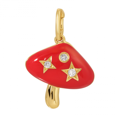 14K Yellow Gold Diamond Enamel Mushroom Charm