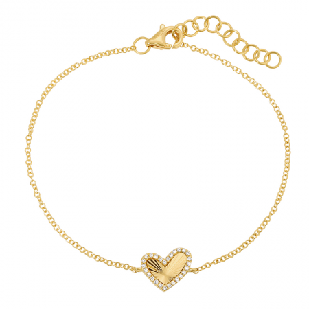 14K Yellow Gold Diamond Fluted Heart Bracelet