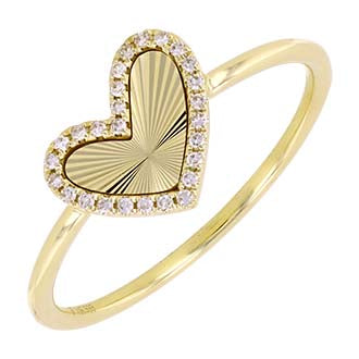 14K Yellow Gold Diamond Fluted Heart Ring