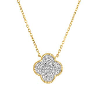 14K Yellow Gold Diamond Clover Necklace