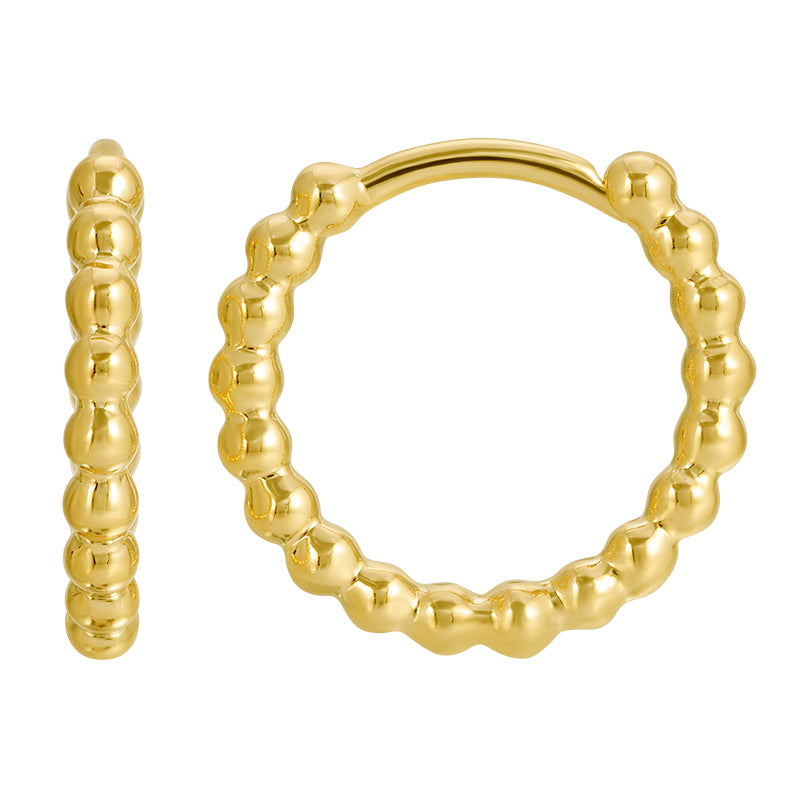 14K Yellow Gold 11mm Beaded Huggies