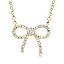 Load image into Gallery viewer, 14K Gold and Diamond Bow Necklace With Full Cut Center
