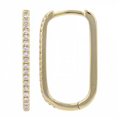 14K Yellow Gold Diamond Rectangle Hoops