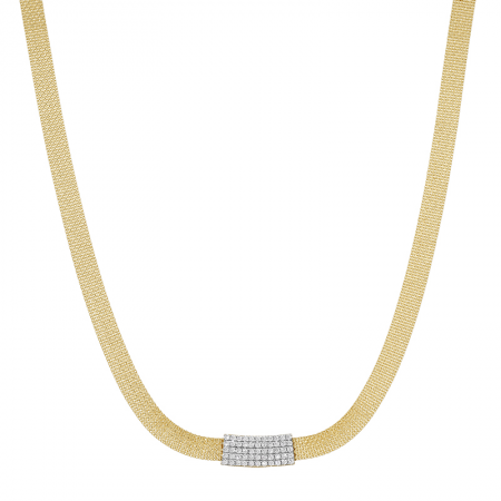 14K Yellow Gold Mesh Chain Diamond Bar Necklace