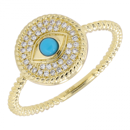 14K Yellow Gold Diamond Turquoise Evil Eye Ring