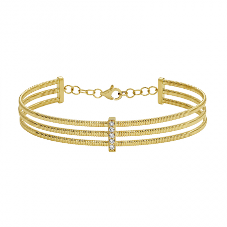 14K Yellow Gold Skinny Omega Chain Diamond Bar Bracelet