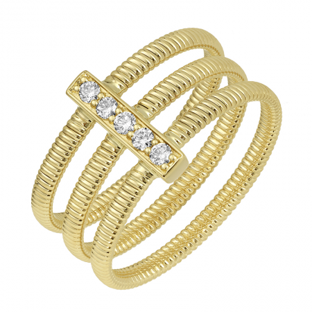 14K Yellow Gold Omega Chain Diamond Bar Ring