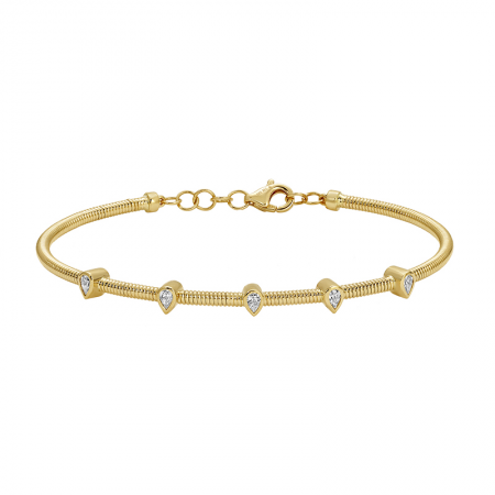 14K Yellow Gold Skinny Omega Chain Diamond Pears Bracelet