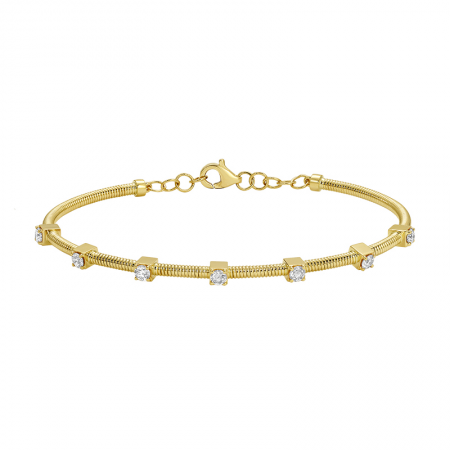 14K Yellow Gold Skinny Omega Chain Diamond Studded Bracelet